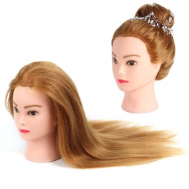 Mannequin Head 20 Inch Female 80% Real Hair Hairdresser Cosmetology Mannequin Training Head Hair Doll Head with Table Clamp Holder (27#, 20 Inches)