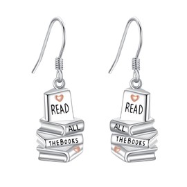 AXOMY Book Earrings 925 Sterling Silver Teacher Dangle Drop Earrings Graduation Back to School Book Jewelry Gifts for Women Reader Students