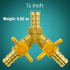 Horiznext brass 1/2 inch O.D. barb three way shut off ball valve for gas hose air water pvc pex garden tubing fuel line, tee switch splitter fitting