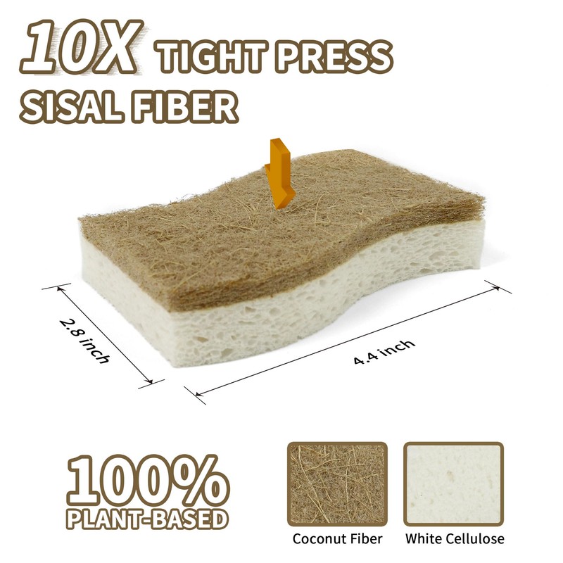 12 Pack Biodegradable Eco Sponges Washing Up,Natural Cellulose and Coconut