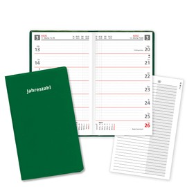 Sekunda Weekly Pocket Calendar for 2024 Pocket Planner in Red with Address Book and PVC Cover in Green