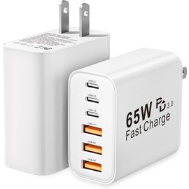 USB C Charger Block, 2-Pack 65W 6-Port USB C Wall Charger Phone Charger Fast Charging PD Power Adapter+QC Wall Plug Multiport Type C Brick Chargers for Phone 16 15 14 13 12 11 Pro Max XS