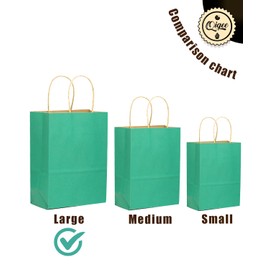 qiqee Large Kraft Paper Bags with Handles 13"x10"x5" 32 pcs Gift Paper Bags Mint Green Solid Color Bags（Large Size）