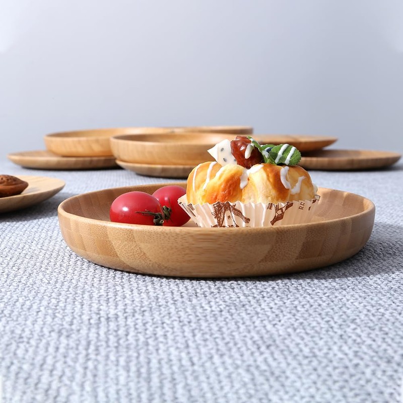 cluzelar Bamboo Plates 7.5Inch Round Bamboo Plates Reusable Dinner Plates