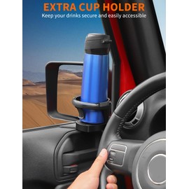 Savadicar Front Door Cup Holder Compatible with 2011-2018 Jeep Wrangler JK JKU, Supports Cup & Bottles Up to 30 oz Size, Extension Accessories for Jeep Door, 2 PCs