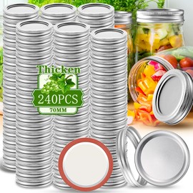 SLifeJars Canning Lids and Rings Regular Mouth,240 Pcs 70MM Mason Jar Lids and Rings Set for Regular Mouth Canning,Split-type Lid with Silicone Seals Ring Leak Proof and Secure for Regular Mason Jar
