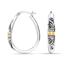 LeCalla Valentines Day Gifts 925 Sterling Silver Bali-Style Hoop Earrings Jewelry Oval Lightweight Antique Bali Hoop Earrings for Women - 30MM