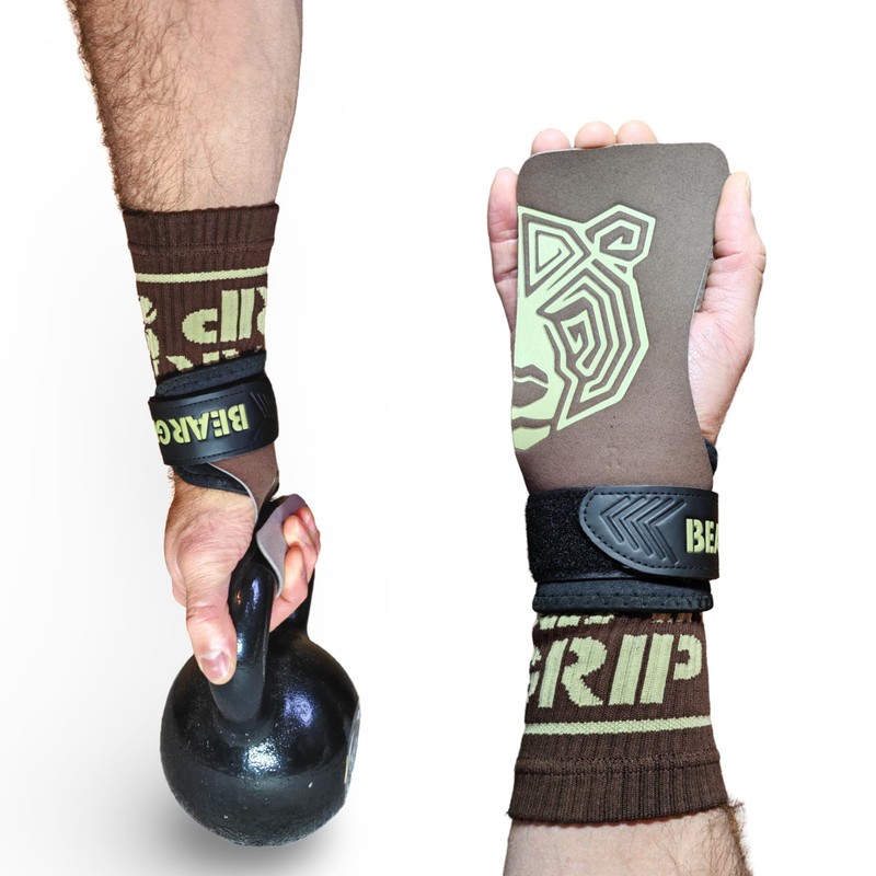 BEAR GRIP - Crossfit Grip (MicroFibre BrownGrey No-Hole, S)
