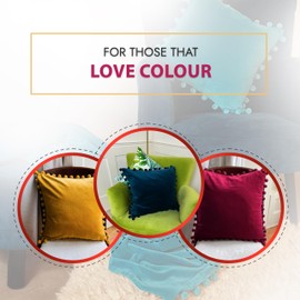 Ragged Rose 50cm x 50cm Cushion Covers - Pompom Cushion Covers with Zip Fastening - Velvet Cushion Cover for Living Room & Bedroom