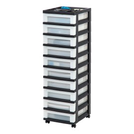 IRIS USA Plastic Drawer Storage Organizer Rolling Cart, with Wheels Casters, 10-Drawers, for Classroom Art Craft Supplies Dresser Closet Bathroom Laundry Room, Black/Pearl