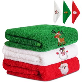 Spessn Christmas Hand Towels, 3 Pack 100% Cotton Super Soft Christmas Kitchen Towels for Drying, Cleaning, Cooking & Baking, Decorative Embroidery Holiday Towels Sets