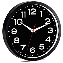 Wall Clock Silent Non-Ticking Modern Clock Battery Operated 10 Inch Small Classic Analog Decorative for Kitchen, Living Room, Office, Bedroom, Bathroom (Black Black)