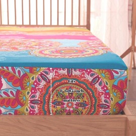 Bohemian Fitted Sheet Twin XL Size - 15" Deep Pocket Wrinkle-Resistant Microfiber Bed Sheet | All-Season Elastic Mattress Cover with Artistic Floral Design, Rose Pink