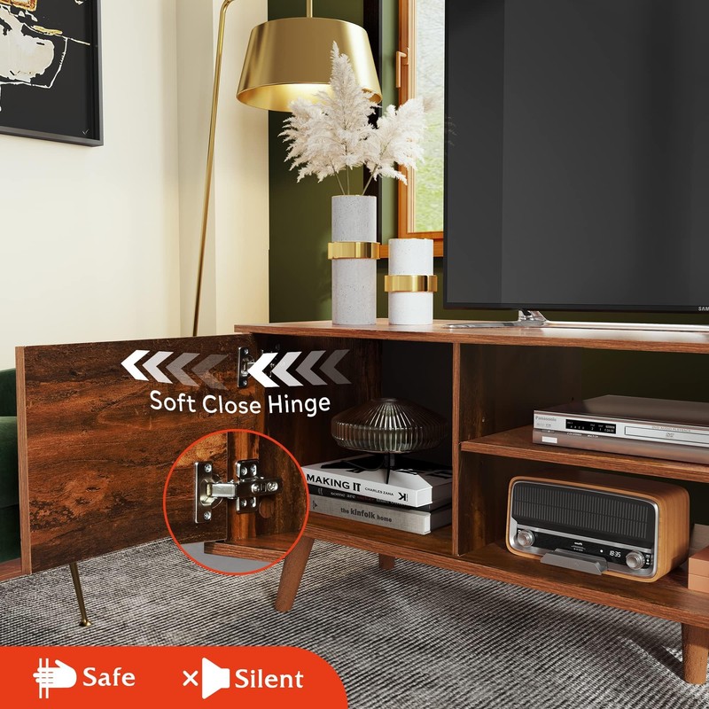 WLIVE Mid-Century Modern TV Stand for 55/60 Inch TV, Entertainment