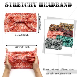 SAWINDA 6 Pack Boho Flower Print Headbands for Women Wide Twist Knotted Head Bands Elastic Non-Slip Hair Bands Vintage Head Wraps Turbans Yoga Workout Hair Accessories