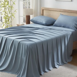 Andency Grayish Blue King Size Sheets Set, 100% Viscose Derived from Bamboo, Cooling King Sheets, Deep Pocket Up to 16", Silky Soft Bed Sheets, Hotel Luxury Breathable Bedding Sheets & Pillowcases