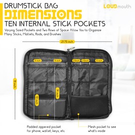 LOUDmouth Professional Drumstick Mallet Bag, Large Capacity | Wide Percussion Deluxe Drum Stick Holder Case