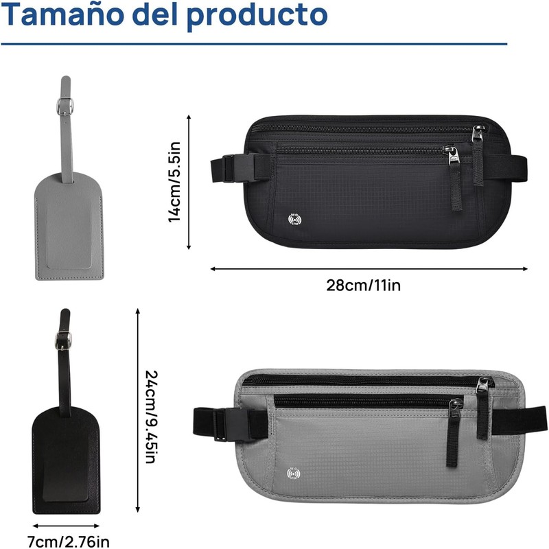Cangurera de Viaje 2 Piezas, Cinturón de Viaje con Bloqueo