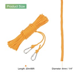 MECCANIXITY Hollow Braided Polypropylene Anchor Rope with Hook, 1/4 Inch 66ft Nylon Floating Line for Marine Pool Life Boat Anchor Rope, Yellow