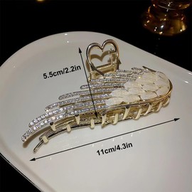 YUEELI Rhinestone Angel Wing Hair Claw Clip for Women Girls, Metal Claw Clip Large Hair Clips for All Hair Types, Gold