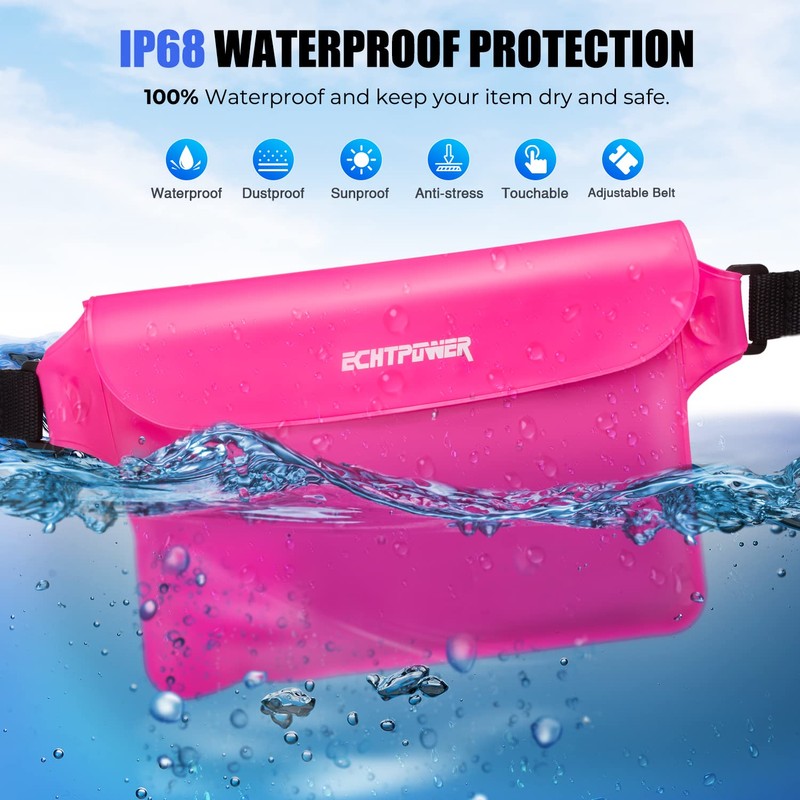 2-Pack Waterproof Pouch Bag with Waist Strap, Pink and black,