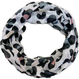 Jeamis Leopard Silk Loop Colour Gradient Spring Round Scarf Unisex Summer Autumn Lightweight Scarf Stole Silk Leo Animal, gray