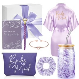 Irenare 8 Pcs Bridesmaid Proposal Gifts Set whit Box,Light Purple