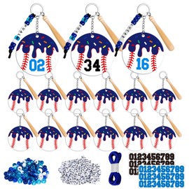 Entrirolly 530 Pcs Ice Cream Baseball Keychain DIY Bead Keychain Kit Number Key Chain Making Craft Softball Team Favors Luggage Backpack Tags (Dark Blue)