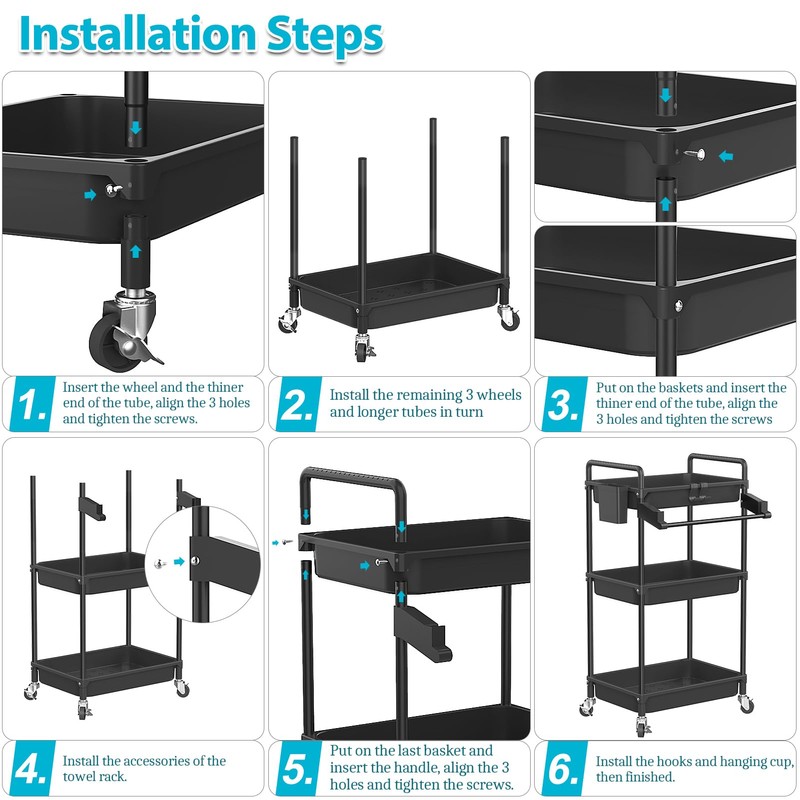 SPACEKEEPER Rolling Storage Cart, 3 Tier Utility Cart Laundry Room