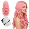 24 In Long Light Pink Wavy Wig for Women