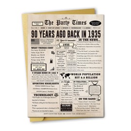 Ziwenhu Large 90th Birthday Card for Grandma Grandpa,Vintage Birthday Decoration Gifts for 90 Years Old Women Men, Funny 90th Birthday Gifts for Mom Dad Family