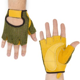 Adapter Universe Driver's Gloves Retro Vintage Leather Fingerless Driving Gloves Cycling Green Yellow