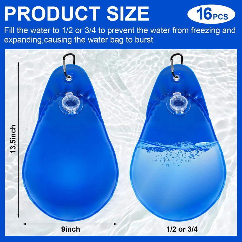 16 Pack Pool Cover Weights with Hooks, Thick PVC Pool
