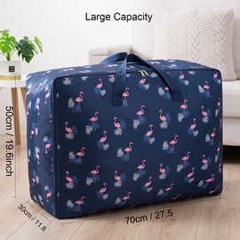 Storage Bag, 100 L, Large, Waterproof Underbed Storage Bag with Zip, Foldable Organiser Made of Durable Oxford Fabric with Handle for Duvets, Cushions, Clothes, Blue
