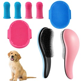 8PCS Puppy Brush, Dog Brushes For Grooming, Dog Hair Brush Set For Dogs And Cats Grooming, Gentle And Convenient, Daily Care For Long And Short Haired Pets(Pink, Blue)