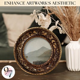 97 Decor Vintage Round Picture Frame 3x3 - Antique Gold Circle Frame 3x3, Small Circular Frames 3 X 3, Tiny Bronze 3x 3 Inch Frames With Glass Front For Tabletop Photo Display And Wall Hanging