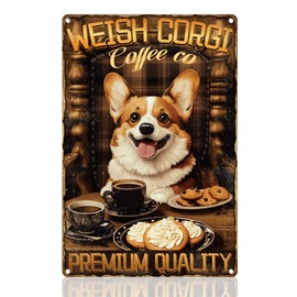 Doodlream Vintage Weish Corgi Dog Coffee Sign Wall Decor Metal Tin Sign Wall Poster for Home Kitchen Cafe Bar Shop Room Decor Gift 20 x 30cm