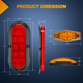Nilight Nilight LED Trailer Light Kit 6 Inch Oval Stop Turn Tail Light Red Amber Side Marker Light Waterproof Surface Mount for 12V Utility Trailer Boat Camper RV Trucks Van Caravan