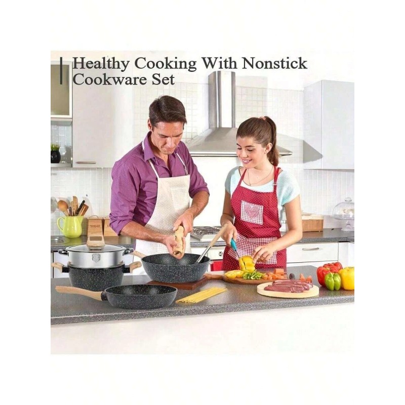 LOOK Fun-12pcs Pots And Pans Set, Non Stick Kitchen Cookware