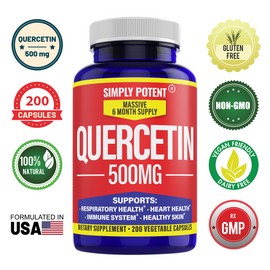 Simply Potent Quercetin 500mg - Supports Immune Health & Inflammation Relief | 200 Capsules