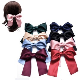 8 PCS Girl Women Cute Large Satin Ribbon French Barrette Party Hair Bow Clip Hair Pin
