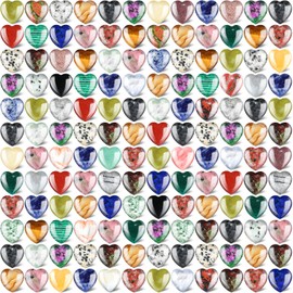 Nuenen 150 Pieces Heart Shaped Crystal Healing Worry Stones 0.8 Inch Witch Love Gemstone Thumb Stones Heart Love Chakra Pocket Palm Crystal for Witchcraft Anxiety Relief Energy Balancing(Cute)