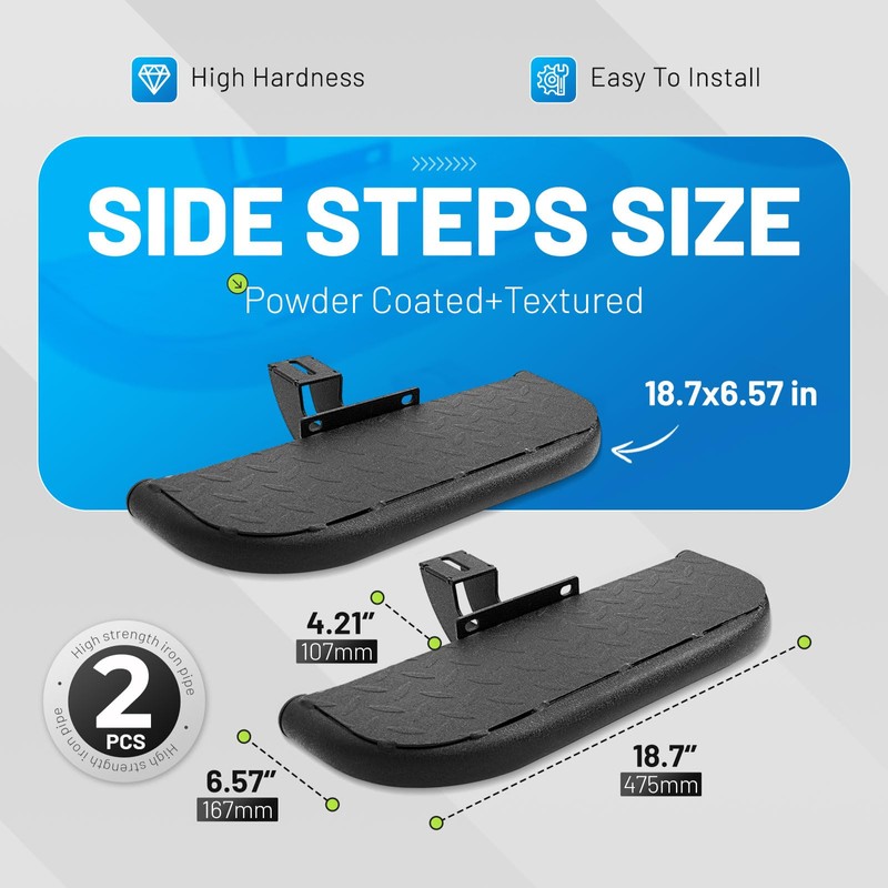 JMTAAT Rugged Side Steps Compatible with 2007-2018 Jeep Wrangler JK