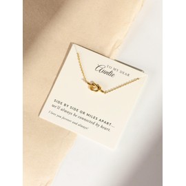 OJERRY To My Best Dearest Great Aunt Ever Dainty Minimal Love Knot Gold Plated Necklace Jewelry Sentimental Christmas Birthday Cool Gifts for Women Aunts from Niece Always Be Connected Message Card