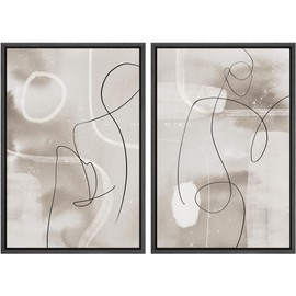 SIGNWIN Framed Canvas Print Wall Art Set Mid-Century Gray Pastel Shape Collage Abstract Geometric Cozy Neutral Graffiti & Street Art Modern Art for Living Room, Bedroom, Office - 24"x36"x2 Black