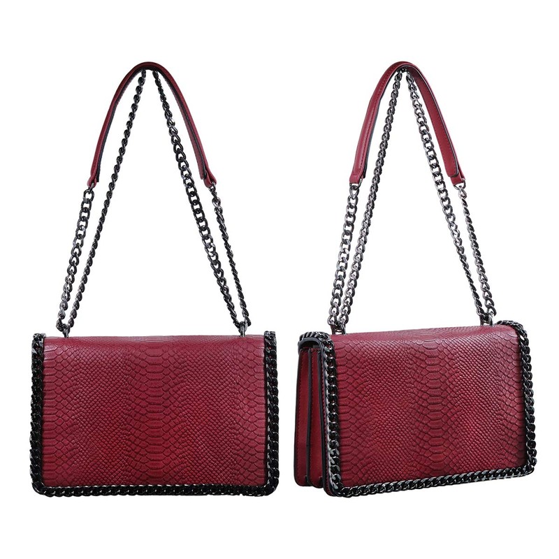Crazy Chic Women's Chain Shoulder Bag Snake Leather Quilted Flap
