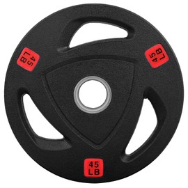 Signature Fitness Vinyl Coated Cast Iron Plate Weight Plate for Strength Training and Weightlifting, 2-Inch Center (Olympic), 45LB (Single)