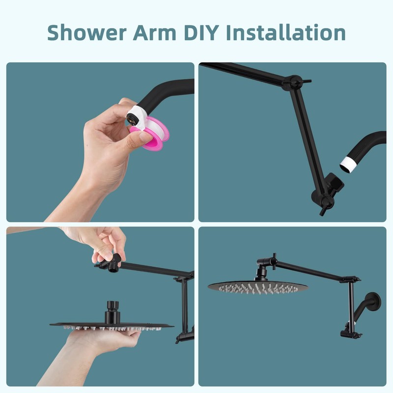 iFealClear Adjustable Shower Head Extension Arm, 16" Brass Shower Head