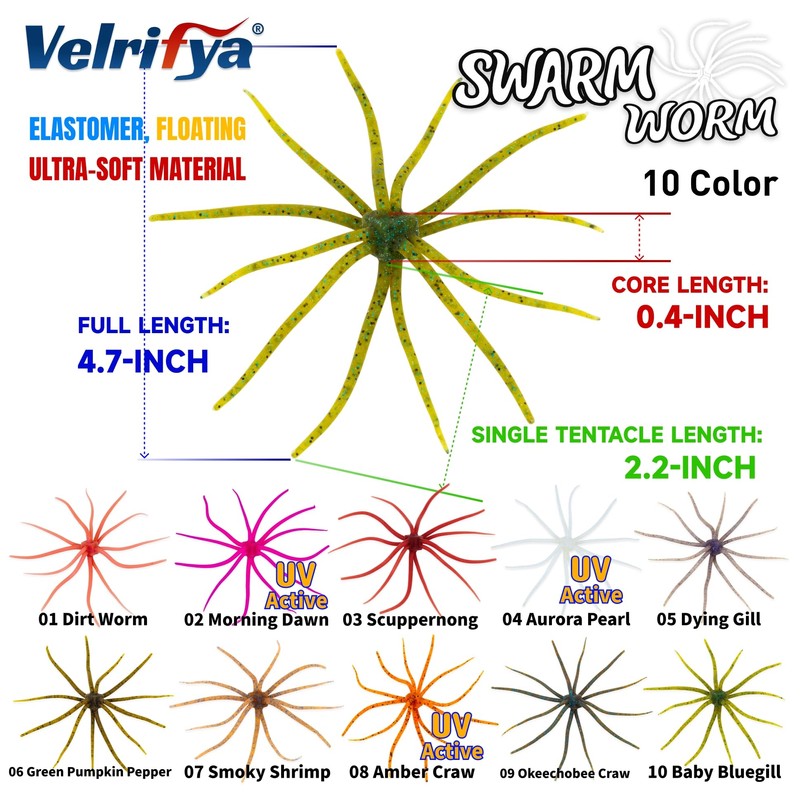 Velrifya Tentacle Dice Bait, Soft Plastic Urchin Baits for Bass