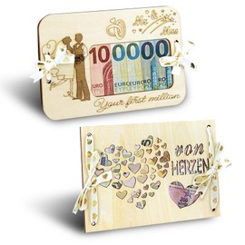 KASESSS 2 Stück Bilderrahmen Geldgeschenk Hochzeit Holz, Kreativ Hochzeitsgeschenk Geld, Hochzeitsgeschenke für Brautpaar Geld, Geldgeschenke zur Hochzeit Holz, Lustige Geldgeschenke für hochzeit
